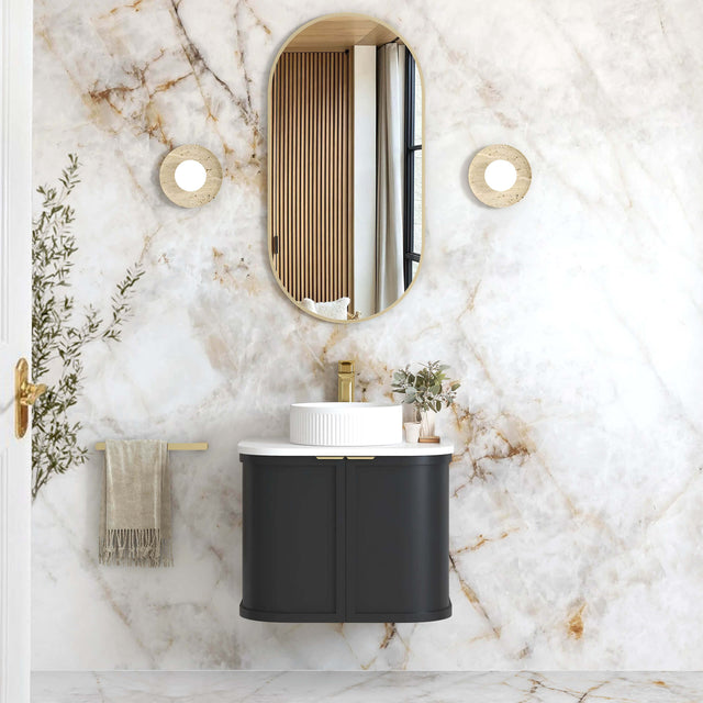 Hampshire Satin Black Single Basin Vanity Vanity Otti Australia 600mm Solid Surface Cloudy Carrara-20mm 