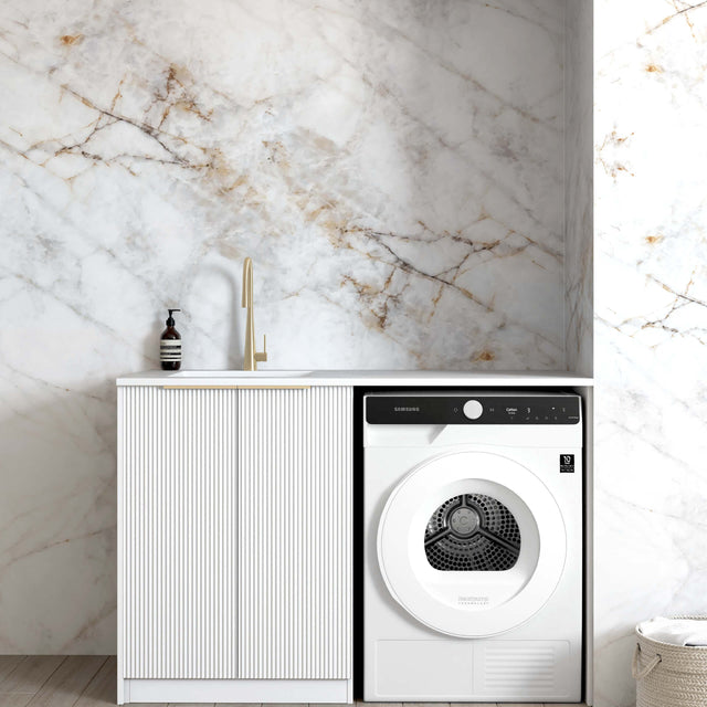 Bondi Matte White Base Cabinet Sets Floor Standing Joinery 1300mm Laundry Otti Australia Quartz Aterra  