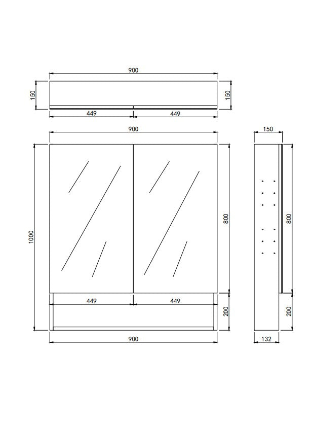 Lukka Clark Plywood three-door 900mm shaving cabinet in sandy oak woodmatte with triple white mirror panels, installed by Tilemall