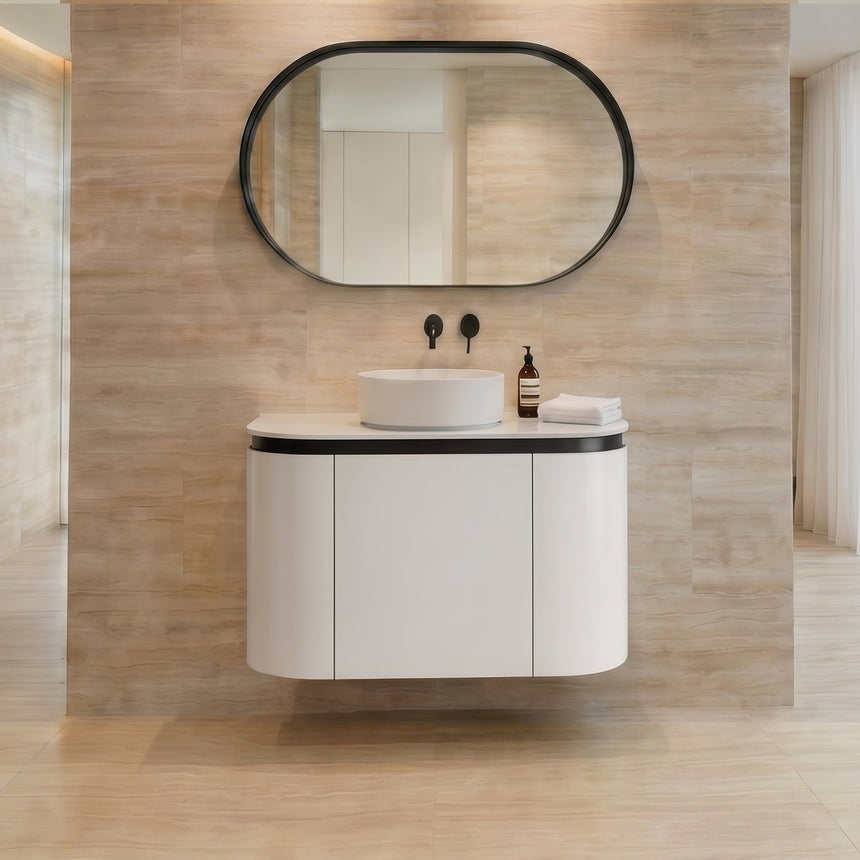 Devito Modern Wall Hung Cabinet Matte Black and White