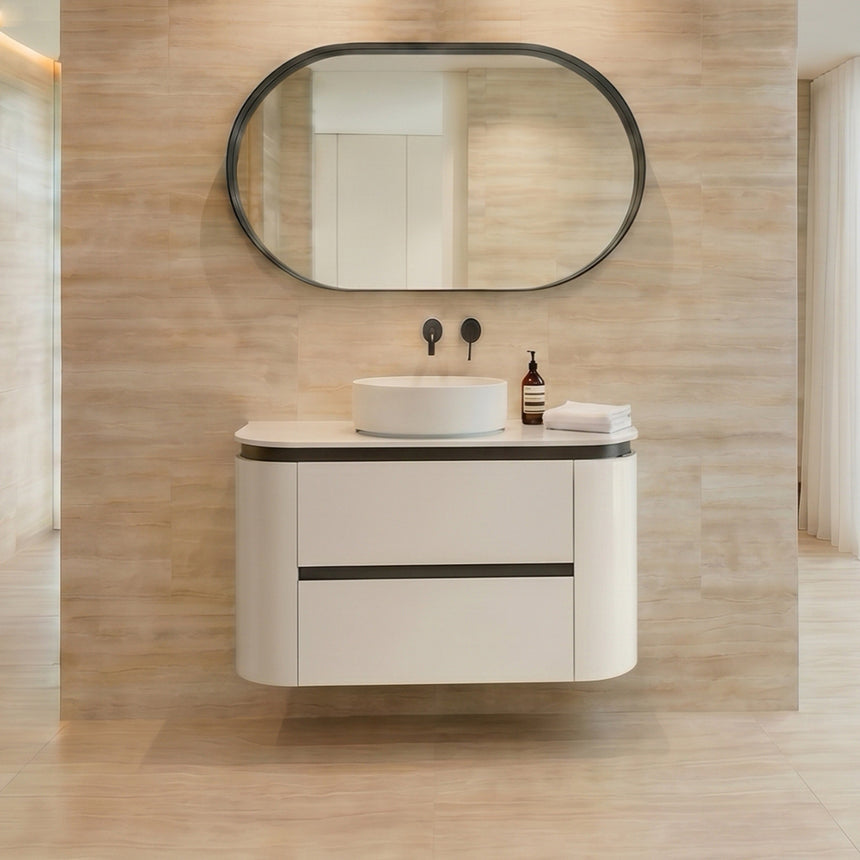 Devito Modern Wall Hung Cabinet Matte Black and White