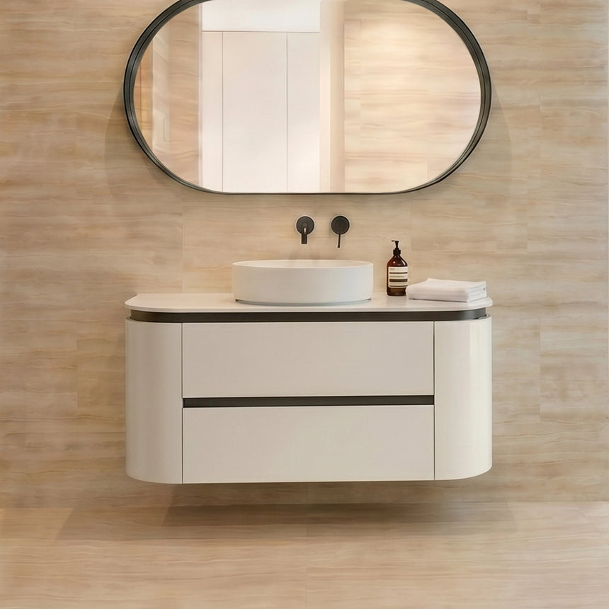 Devito Modern Wall Hung Cabinet Matte Black and White