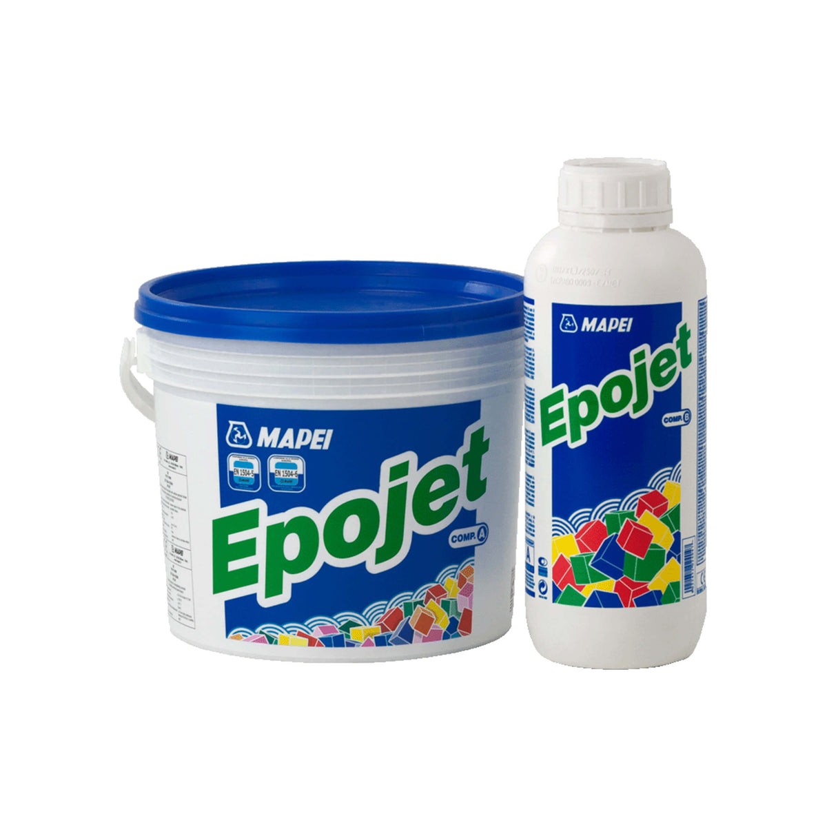 Mapei Epojet epoxy adhesive kit with white container and hardener bottle by Tilemall
