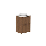 ADP Eli 600mm floor-mount vanity by Tilemall with natural oak finish, Durasein solid surface top, single vessel basin
