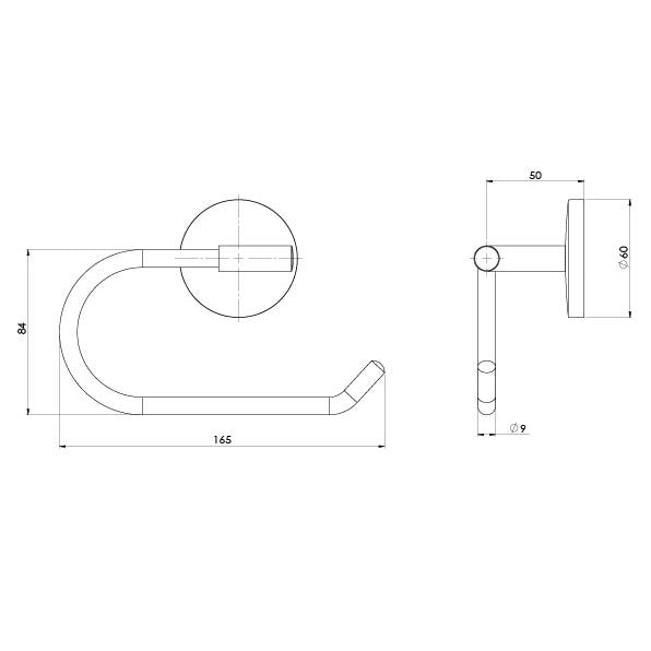 Phoenix Festival Toilet Roll Holder Chrome, technical line drawing with dimensions