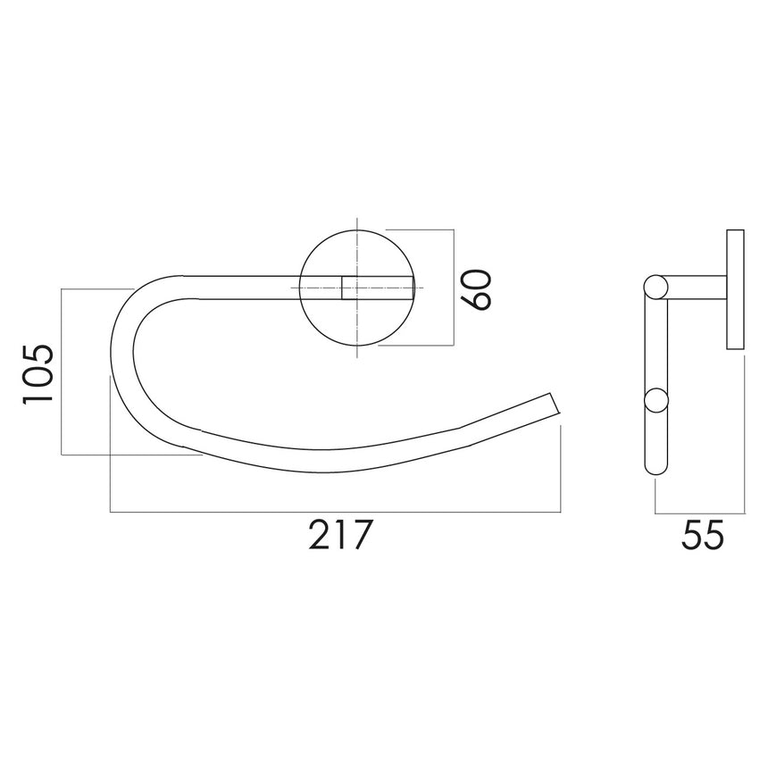 Phoenix Festival Hand Towel Holder Chrome, technical line drawing with dimensions