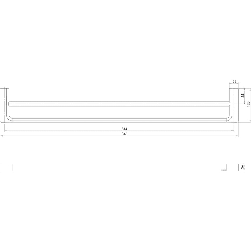 Phoenix Gloss Double Towel Rail 800mm Chrome, technical line drawing with dimensions