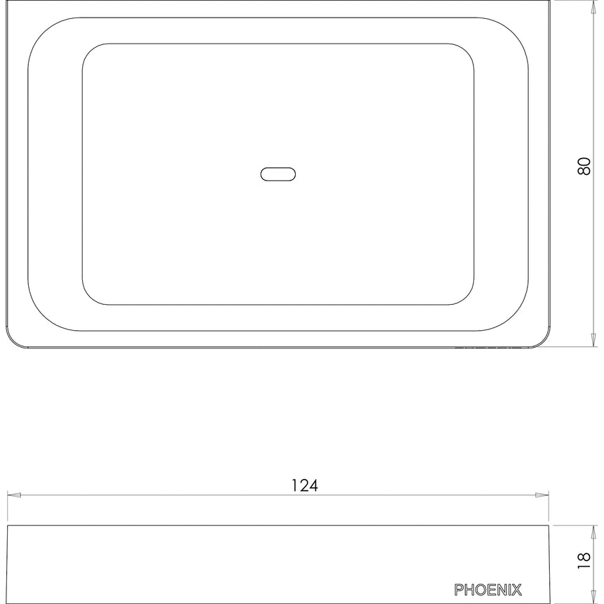 Phoenix Gloss Soap Dish Brushed Carbon, technical line drawing with dimensions