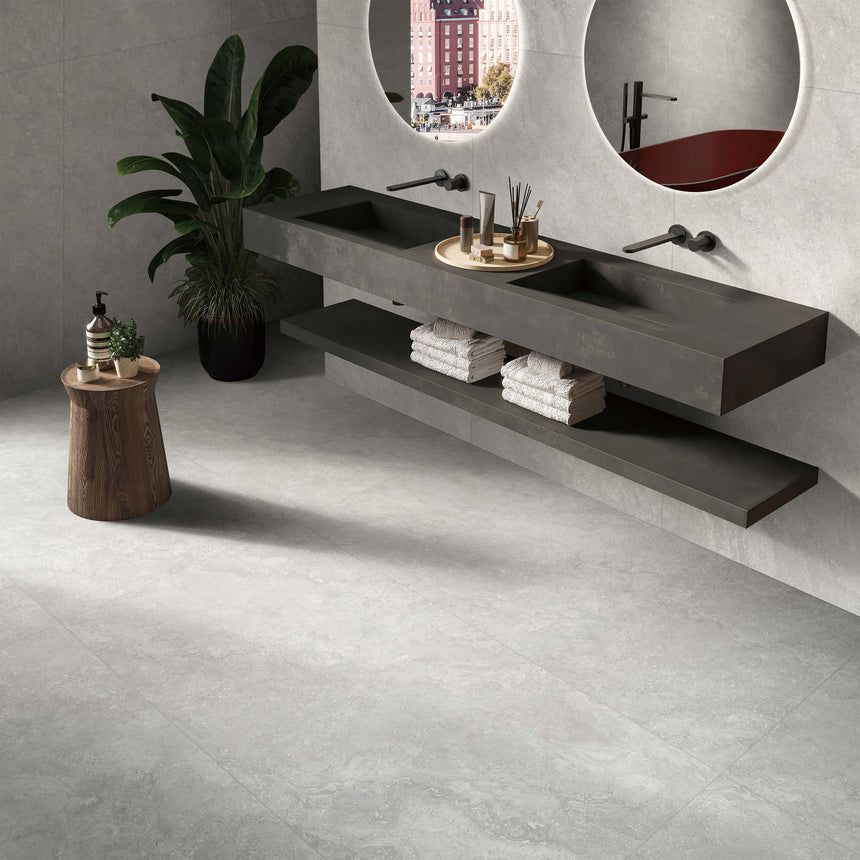 Ankara Travertine Cross Cut 1200x600 Matt Grey Travertine Look Tiles Tilemall