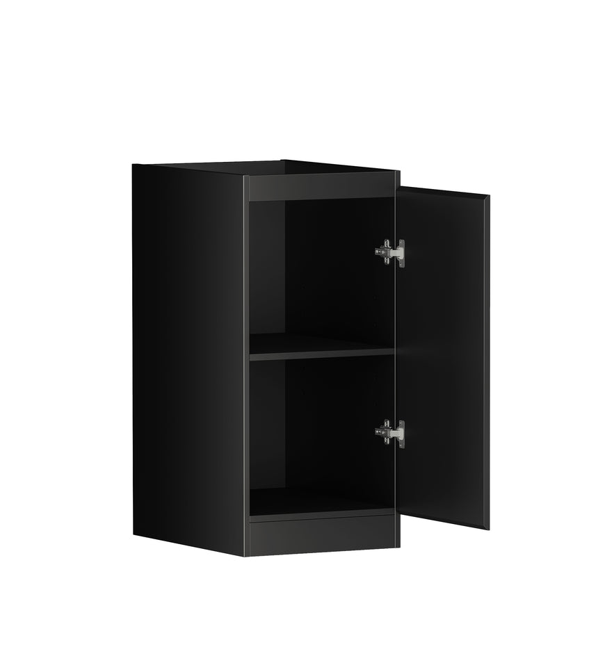 Otti Hampshire 415mm matte black base cabinet with door open showing adjustable shelf
