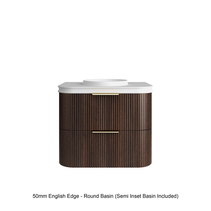 Havana Sable Walnut Fluted Wang Hung Single Basin Vanity 50mm English Edge Top