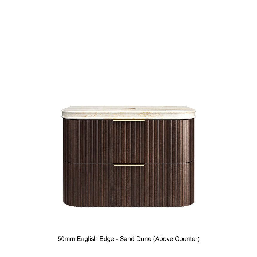 Havana Sable Walnut Fluted Wang Hung Single Basin Vanity 50mm English Edge Top