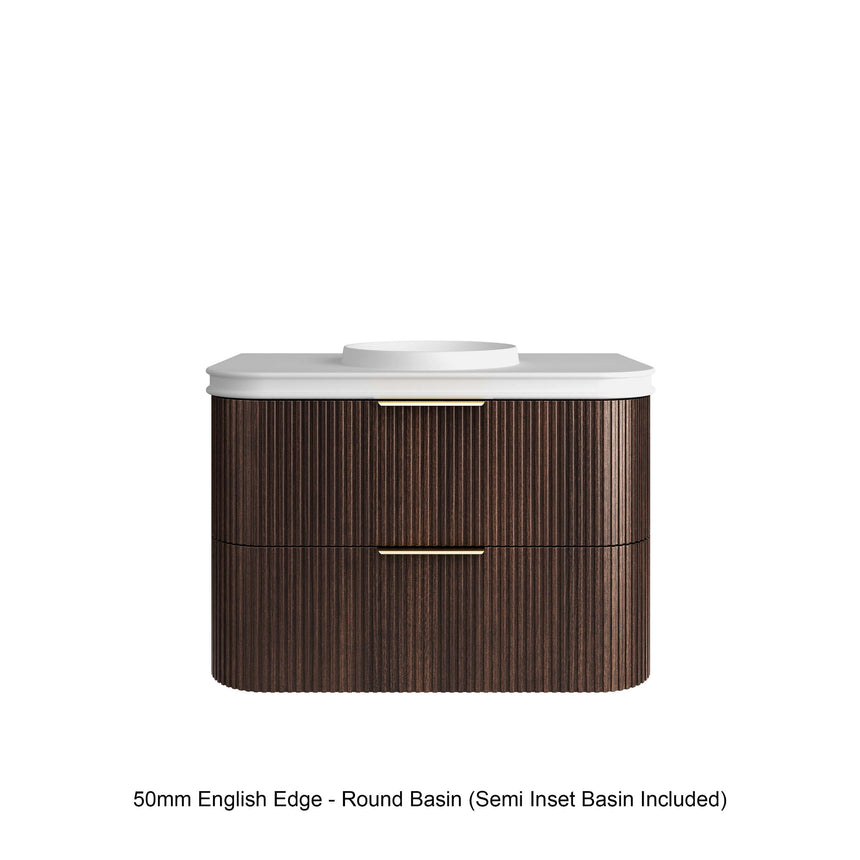 Havana Sable Walnut Fluted Wang Hung Single Basin Vanity 50mm English Edge Top