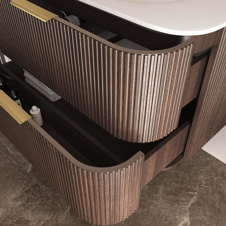 Havana Sable Walnut Fluted Wang Hung Single Basin Vanity Chloe Silk Top