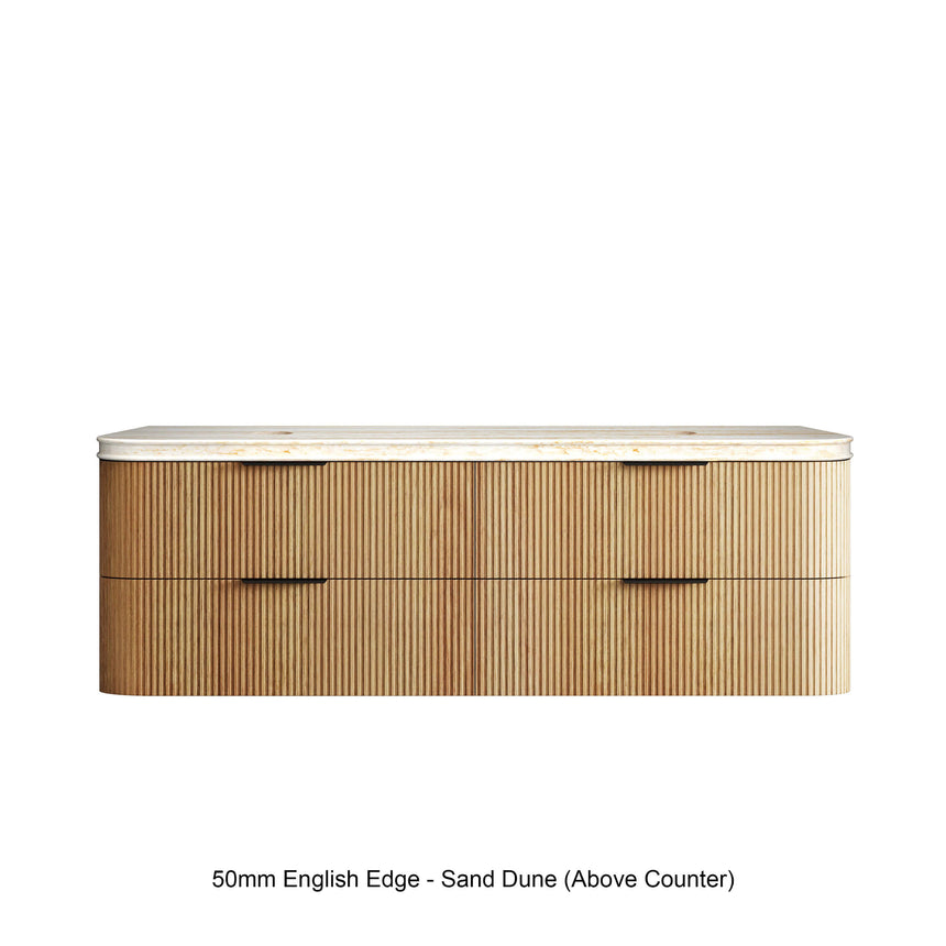 Havana Woodland Oak Fluted Wall Hung Double Basin Vanity 50mm English Edge Top Vanity Otti Australia