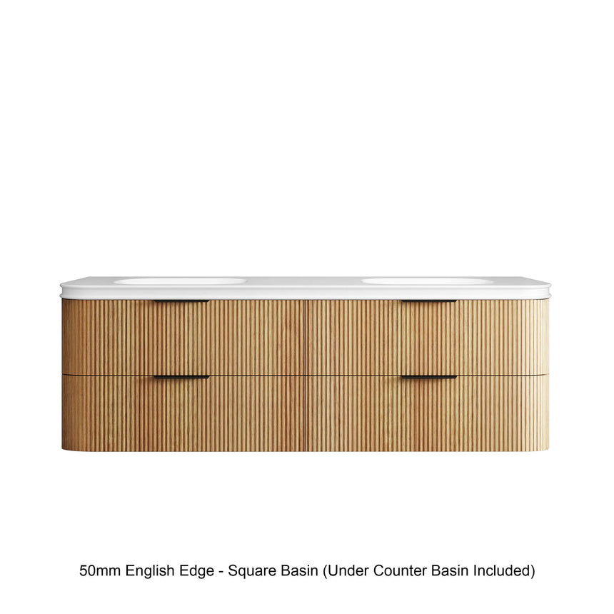Havana Woodland Oak Fluted Wall Hung Double Basin Vanity 50mm English Edge Top Vanity Otti Australia