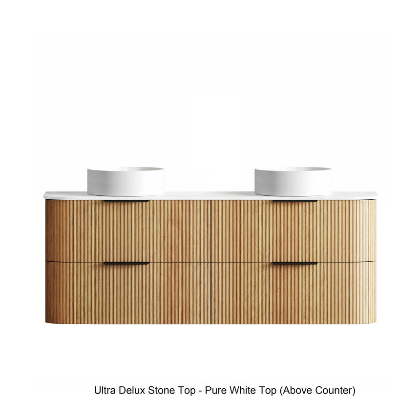 Havana Woodland Oak Fluted Wall Hung Double Basin Vanity Ultra Delux Stone Top Vanity Otti Australia