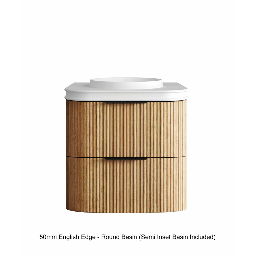 Havana Woodland Oak Fluted Wall Hung Single Basin Vanity 50mm English Edge Top Vanity Otti Australia