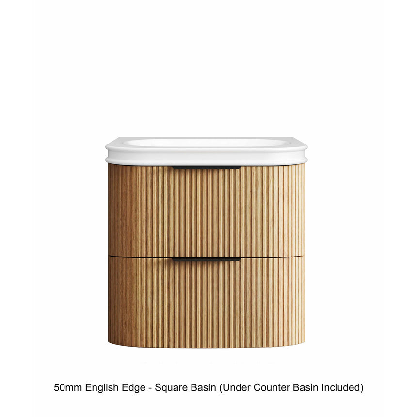 Havana Woodland Oak Fluted Wall Hung Single Basin Vanity 50mm English Edge Top Vanity Otti Australia