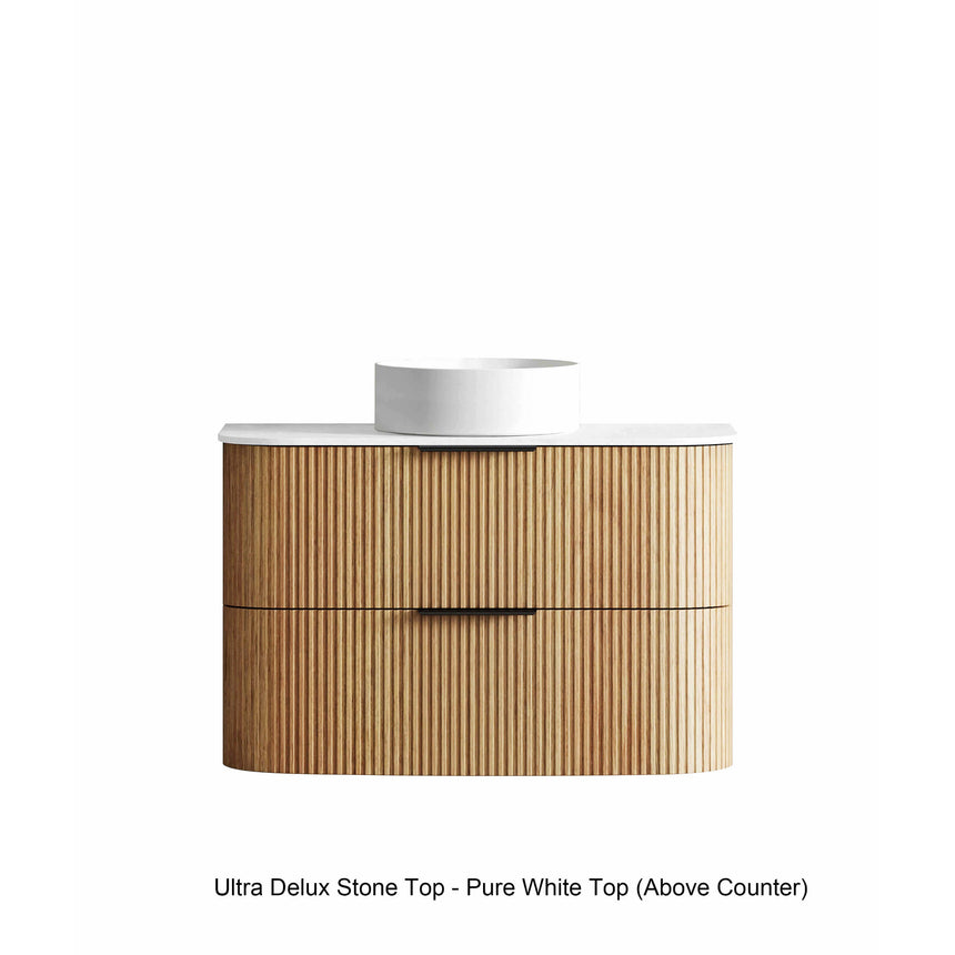 Havana Woodland Oak Fluted Wall Hung Single Basin Vanity Ultra Delux Stone Top Vanity Otti Australia