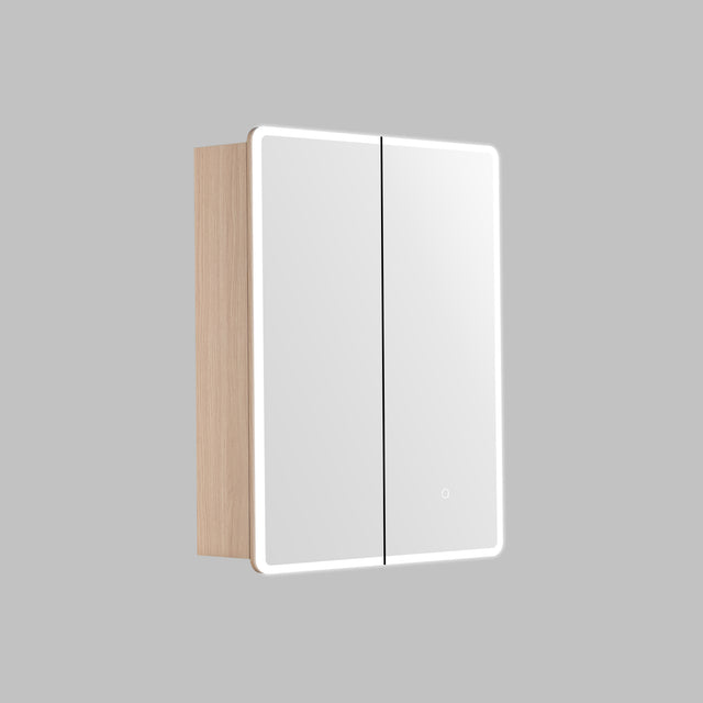 Lukka Avola PVC Triple LED Shaving Cabinet Avola PVC LED shaving cabinet 600x750mm sandy oak woodmatte two-door by Tilemall