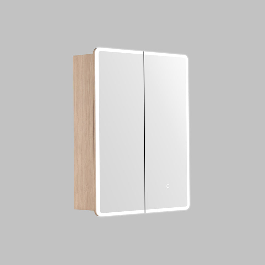 Lukka Avola PVC Triple LED Shaving Cabinet Avola PVC LED shaving cabinet 600x750mm sandy oak woodmatte two-door by Tilemall