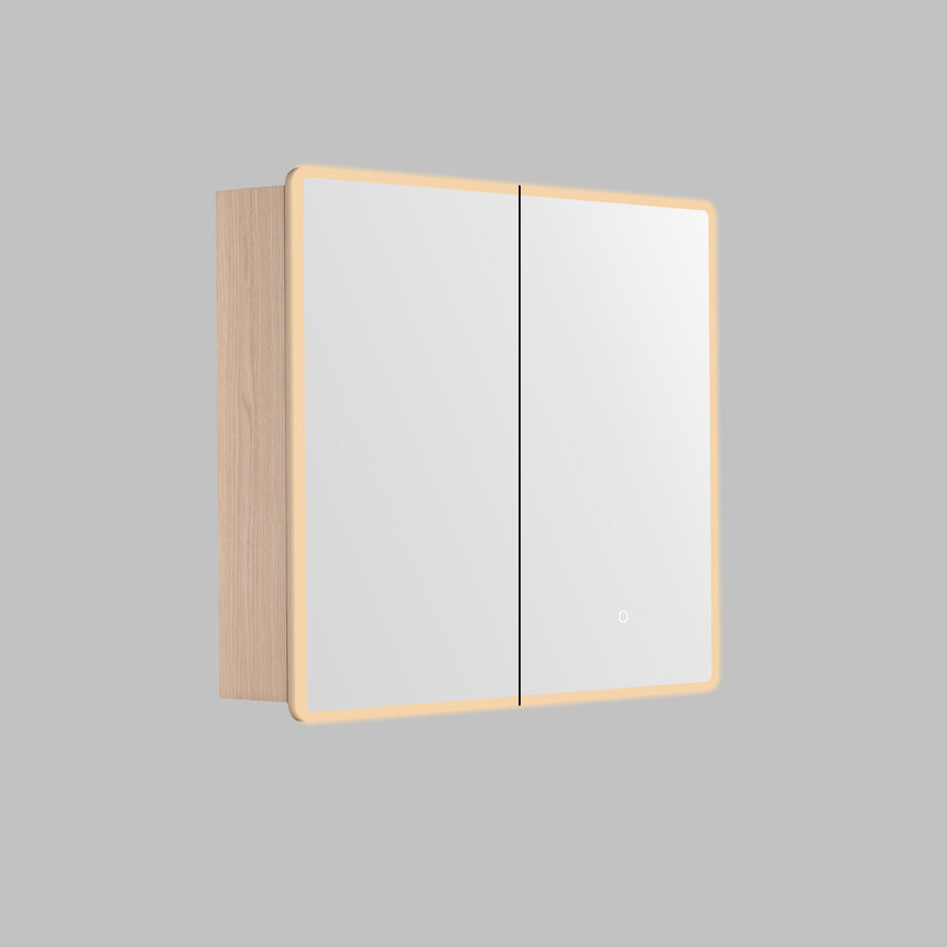 Lukka Avola PVC LED shaving cabinet 900x750mm sandy oak woodmatte triple-door by Tilemall
