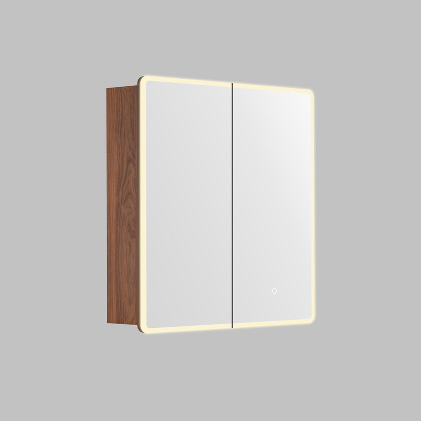 Lukka Avola PVC Triple LED Shaving Cabinet Avola 750x750mm triple LED shaving cabinet mocha oak with warm edge lighting by Tilemall