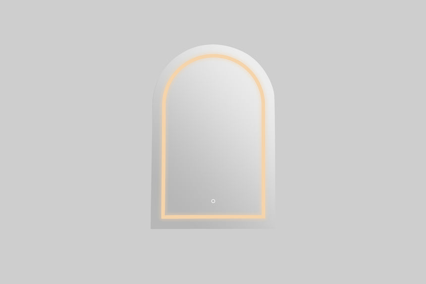 Lukka Allison Triple LED Shaving Cabinet allison LED shaving cabinet matte white arch mirror with warm LED frame detail by Tilemall