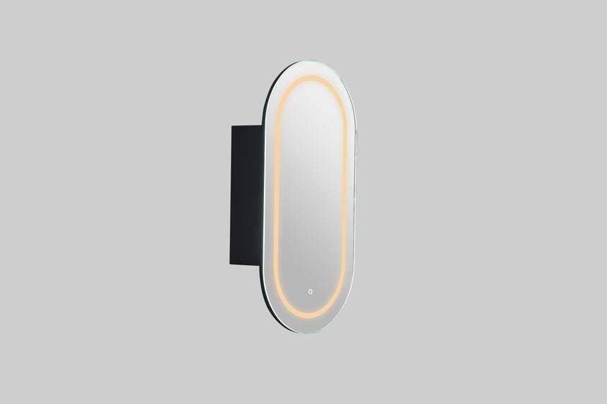 Lukka Allison Triple LED Shaving Cabinet 450x900mm matte black with warm LED edge lighting by Tilemall