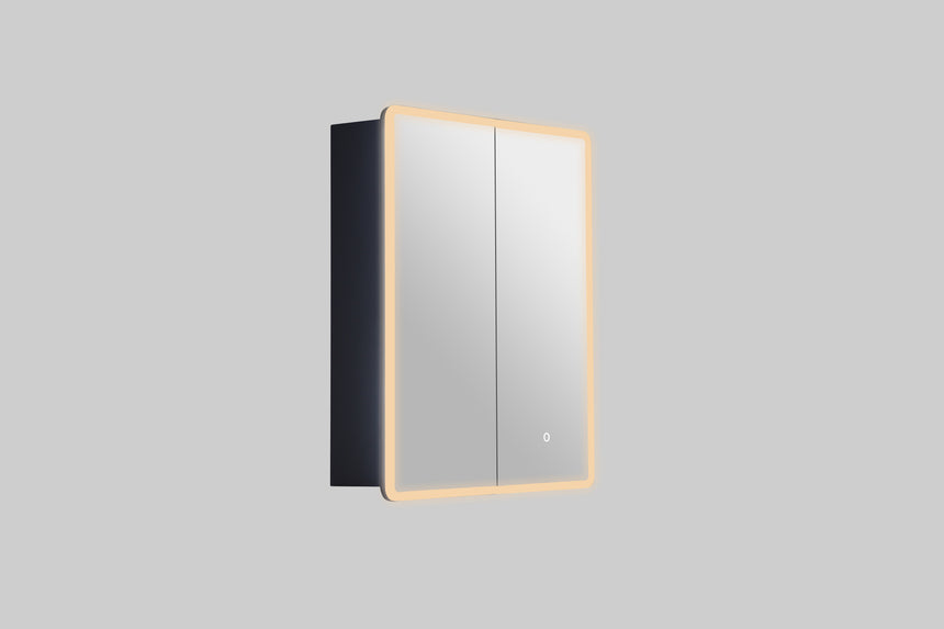 Lukka Avola PVC triple-door LED shaving cabinet 600x750mm matte black by Tilemall