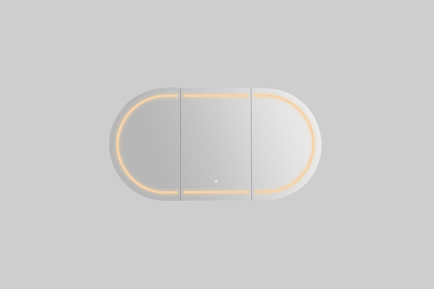 Lukka Allison Triple LED Shaving Cabinet 1200mm closed doors with warm amber LED perimeter lighting by Tilemall