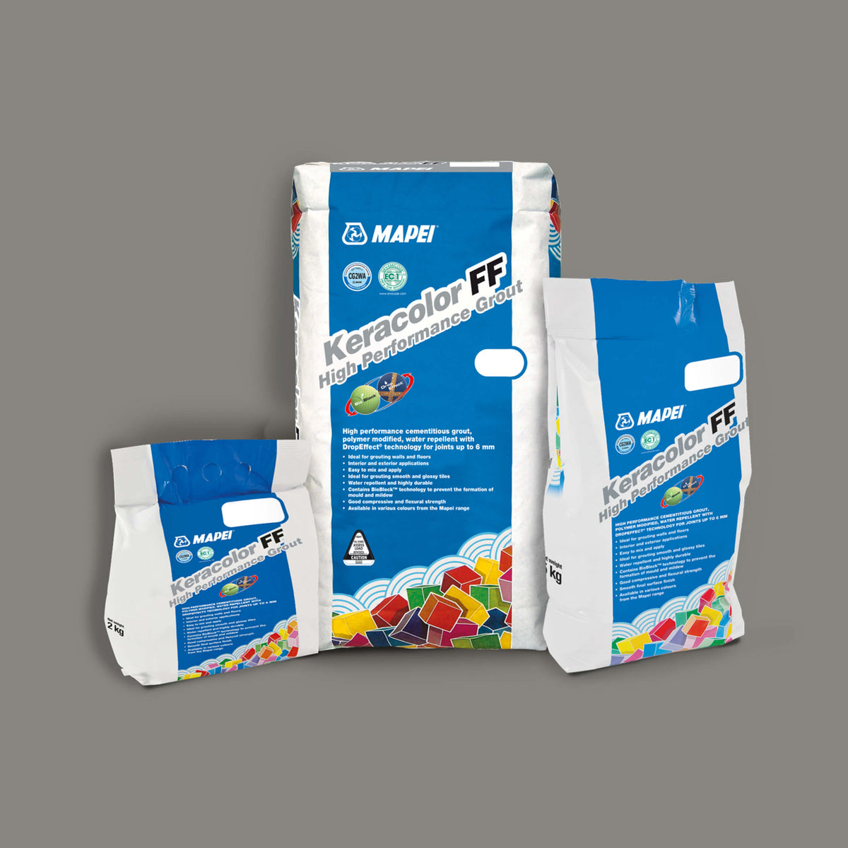 Mapei Keracolor FF 2kg 2kg cement grey grout in three pack sizes by Tilemall