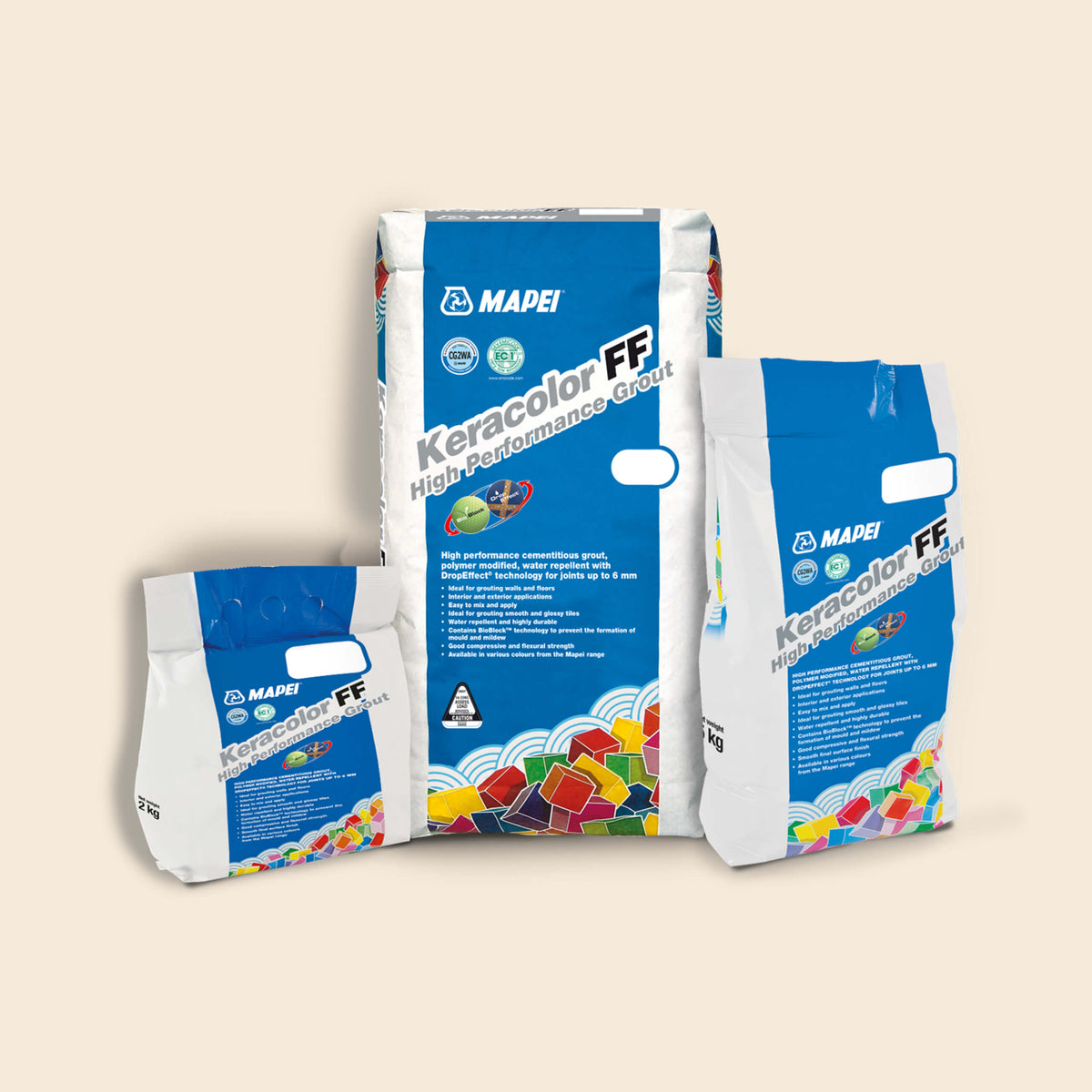 Mapei Keracolor FF 20kg jasmine grout bags in various sizes by Tilemall