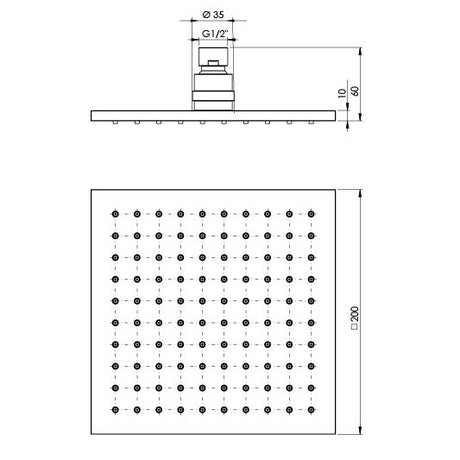 LE5003_Lexi_Shower_Rose_200mm_Square_Line_Drawing