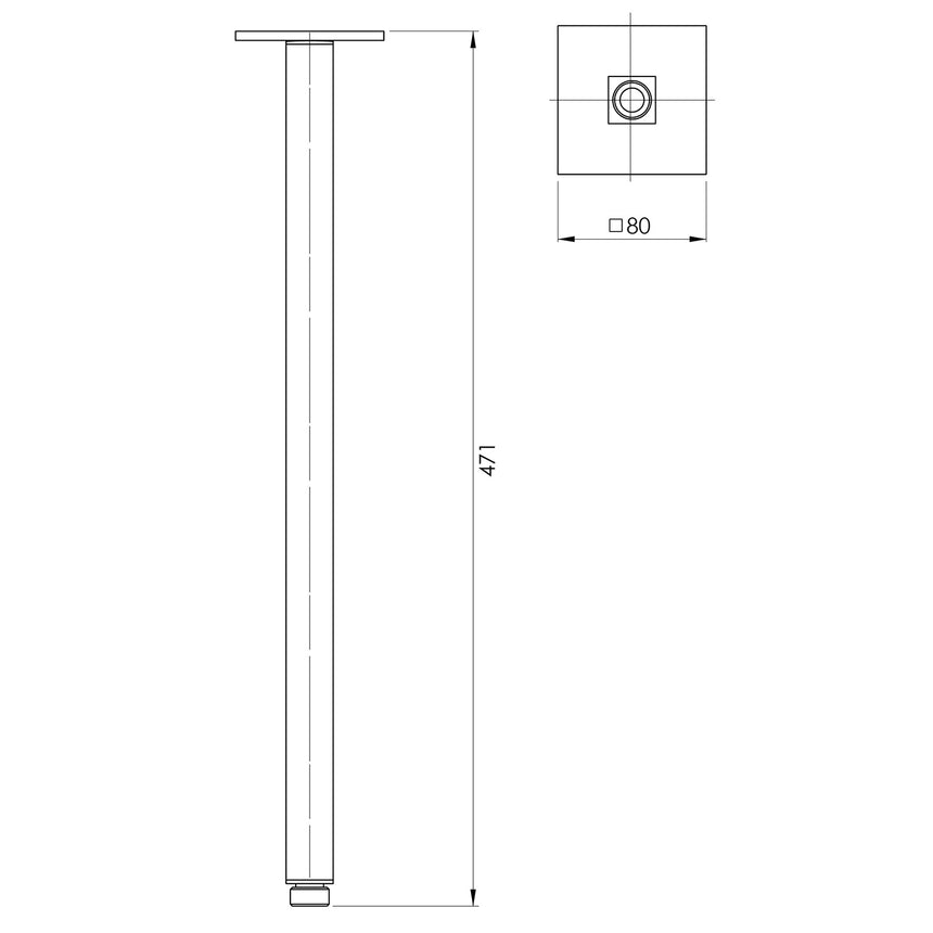 Phoenix Lexi Ceiling Arm 450mm Chrome, technical line drawing with dimensions