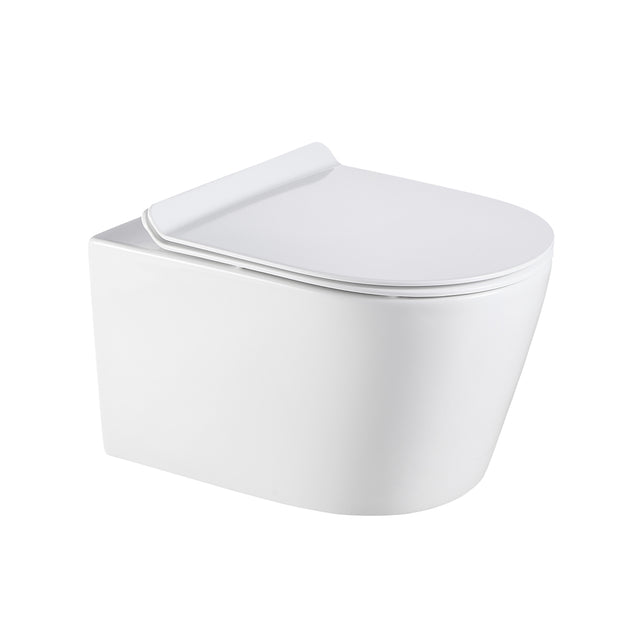 Lukka Agena rimless wall-hung porcelain toilet pan in gloss white by Tilemall