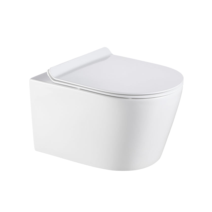 Lukka Agena rimless wall-hung porcelain toilet pan in gloss white by Tilemall