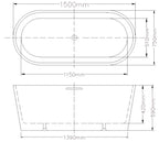 Agena Acrylic Freestanding bath Overflow 1500mm Gloss White