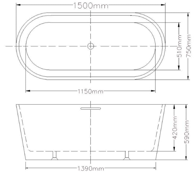 Lukka Agena Acrylic Freestanding bath Overflow 1500mm Gloss White by Tilemall