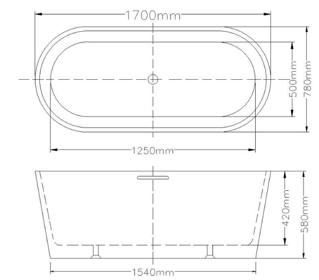 Lukka Agena Acrylic Freestanding bath Overflow 1700mm Gloss White by Tilemall
