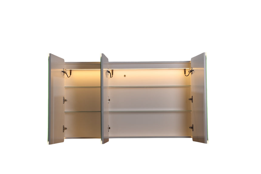 Lukka Avola PVC Triple LED Shaving Cabinet Avola 900x700mm three-door LED shaving cabinet matte white, side view by Tilemall