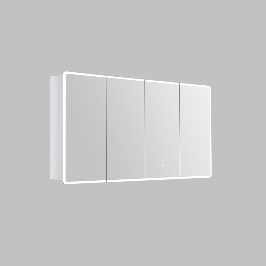 Lukka Avola PVC Triple LED Shaving Cabinet close-up of Avola three-door cabinet hinge and soft-close mechanism by Tilemall