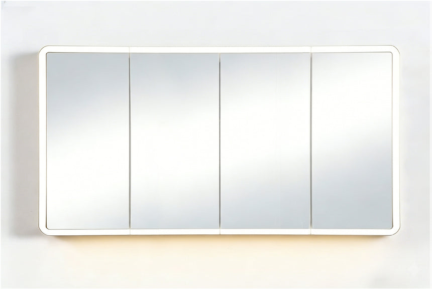 Lukka Avola PVC Triple LED Shaving Cabinet 1500x750mm Avola three-door cabinet open showing dual compartments by Tilemall