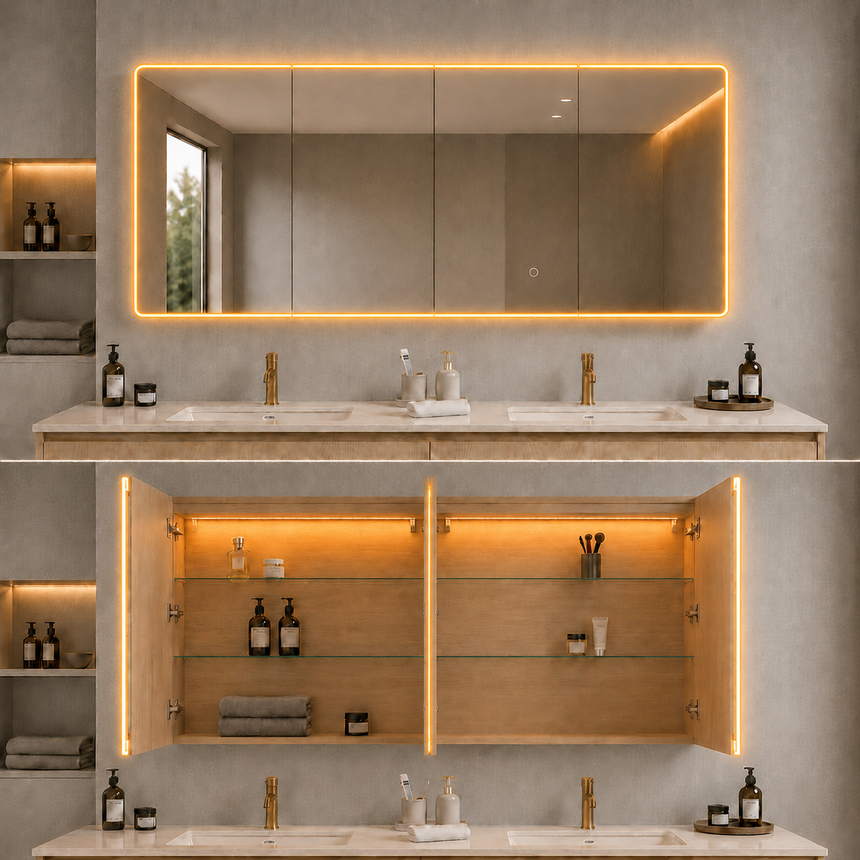 Lukka Avola PVC Triple LED Shaving Cabinet avola four-door shaving cabinet warm light double bathroom with dual basins by Tilemall