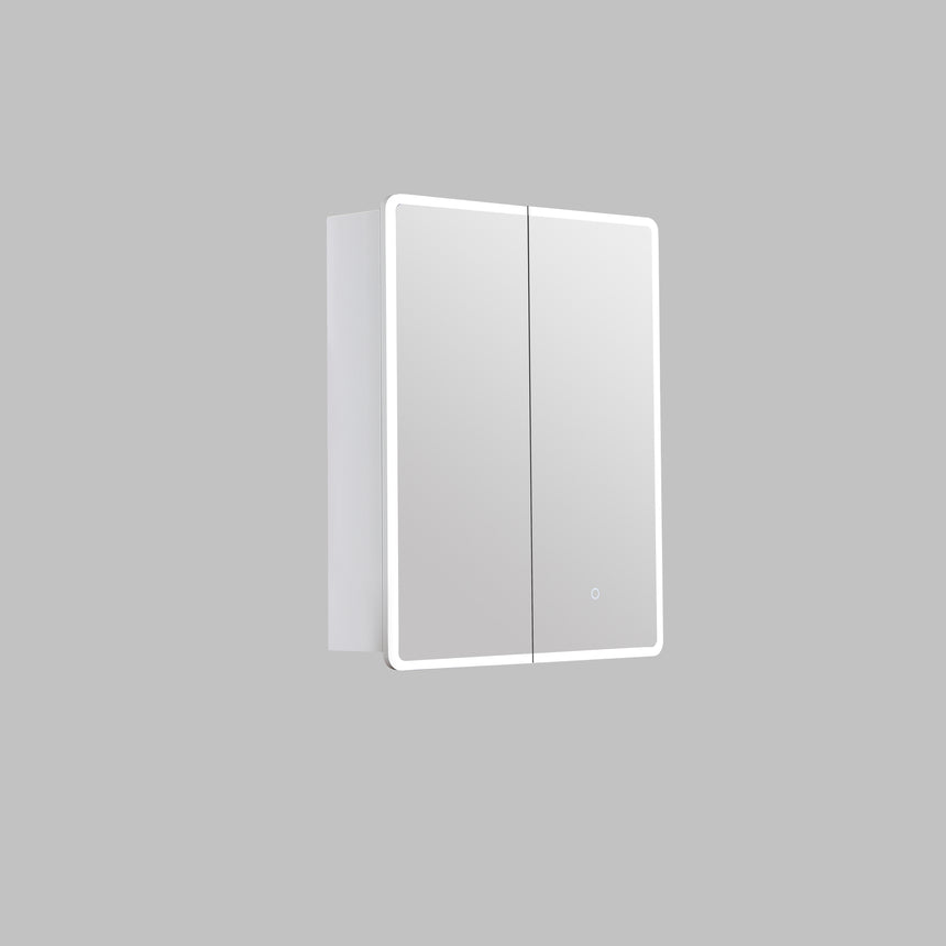 Lukka Avola PVC Triple LED Shaving Cabinet Avola two-door LED shaving cabinet matte white, side view showing depth by Tilemall