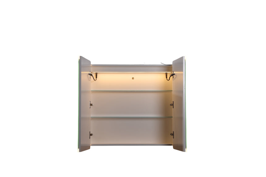 Lukka Avola PVC Triple LED Shaving Cabinet close-up of Avola cabinet door hinge and magnetic catch by Tilemall