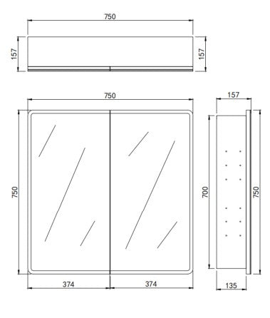 Lukka Avola PVC Triple LED Shaving Cabinet interior of Avola cabinet with LED lighting and adjustable glass shelves by Tilemall