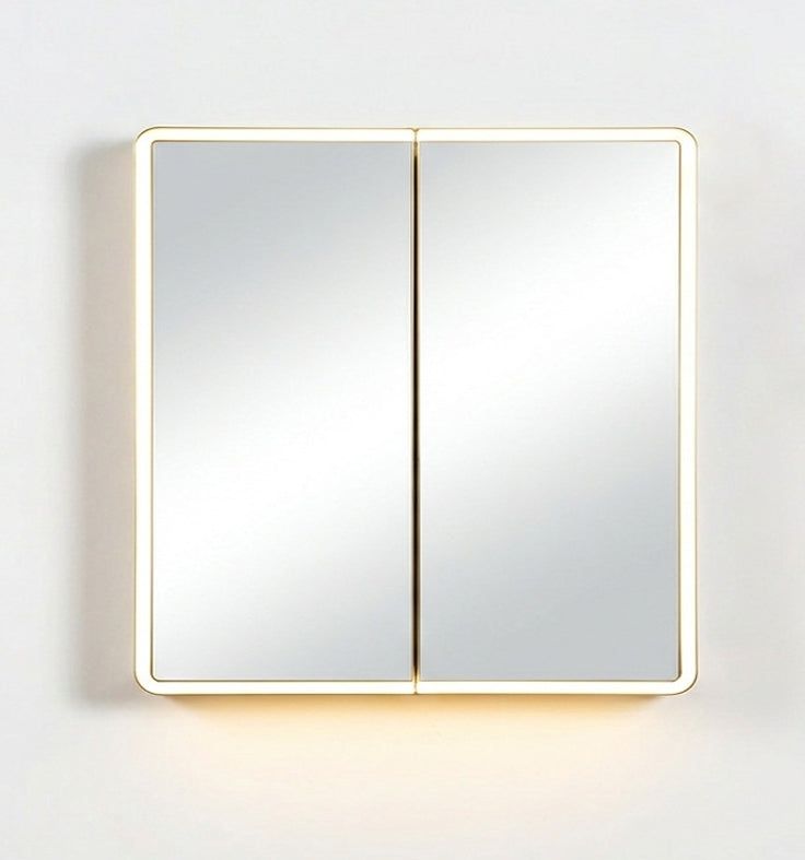 Lukka Avola PVC Triple LED Shaving Cabinet Avola 750x750mm two-door LED shaving cabinet matte white, front view by Tilemall