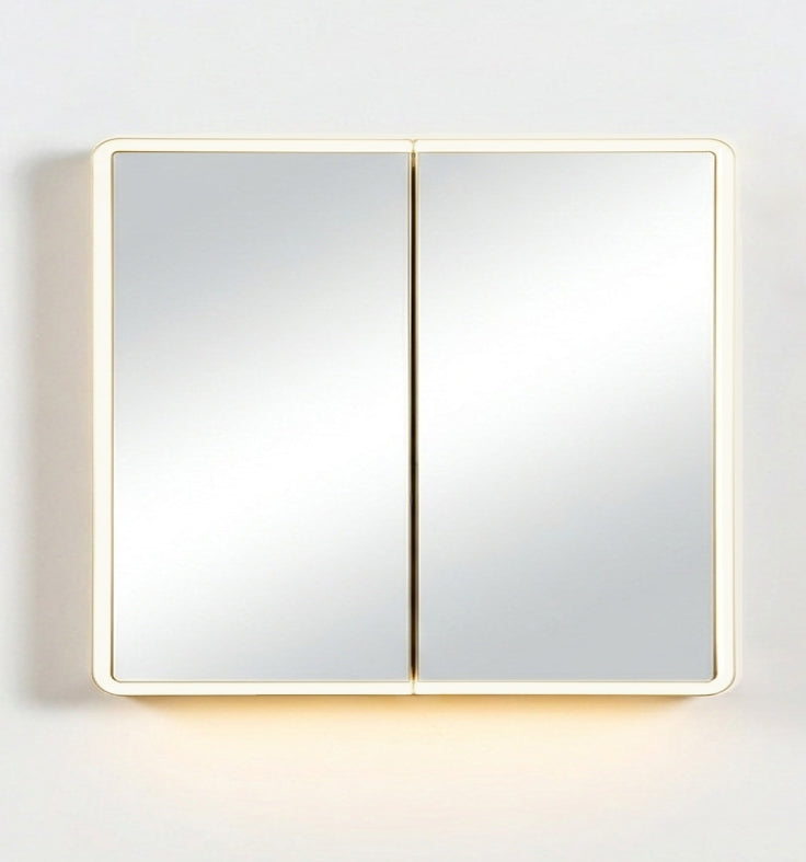 Lukka Avola PVC Triple LED Shaving Cabinet 900x750mm Avola two-door LED shaving cabinet matte white, side angle view by Tilemall